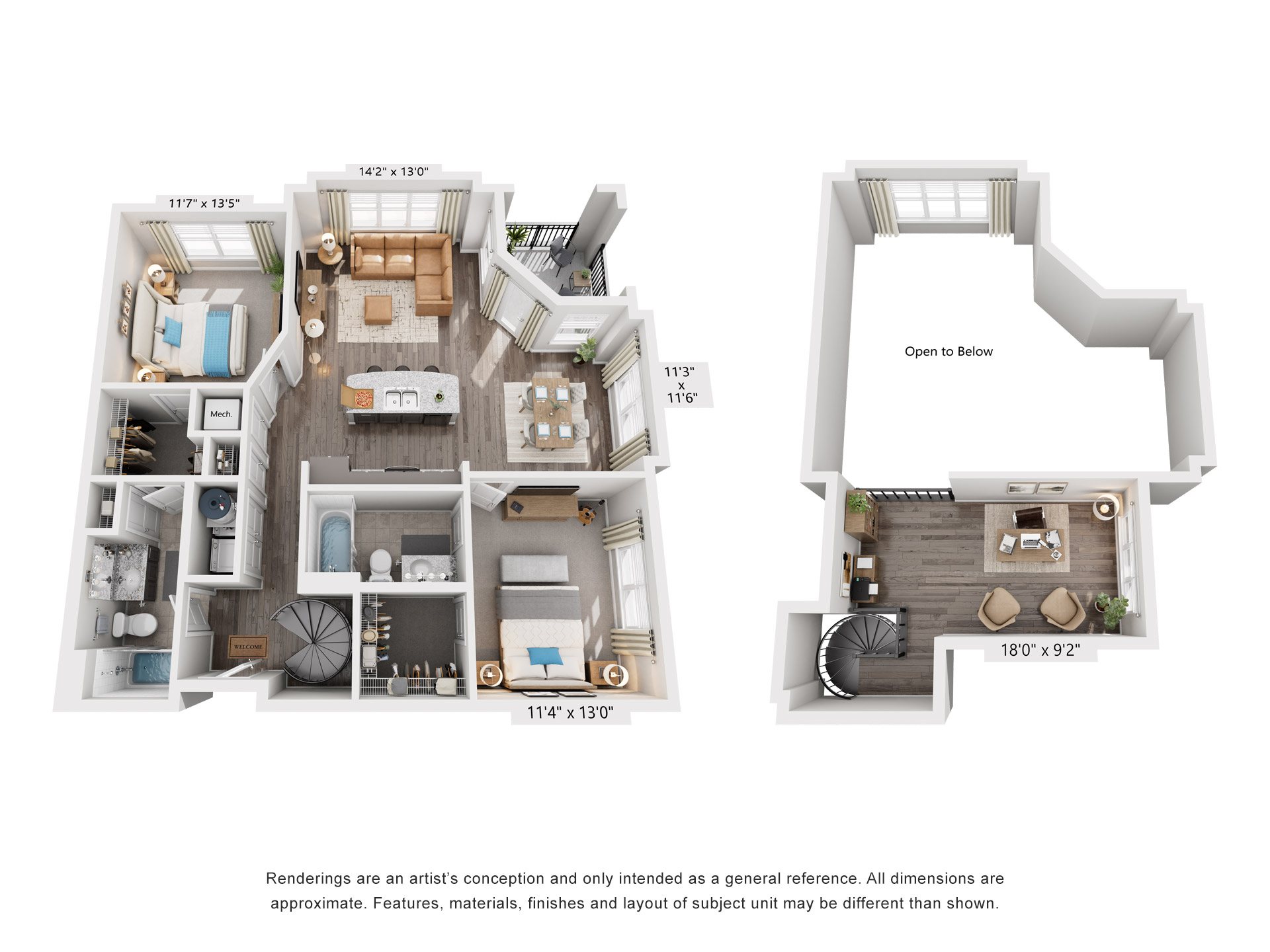 Floor plan for 2 beds, 2 baths, 1211 sqft